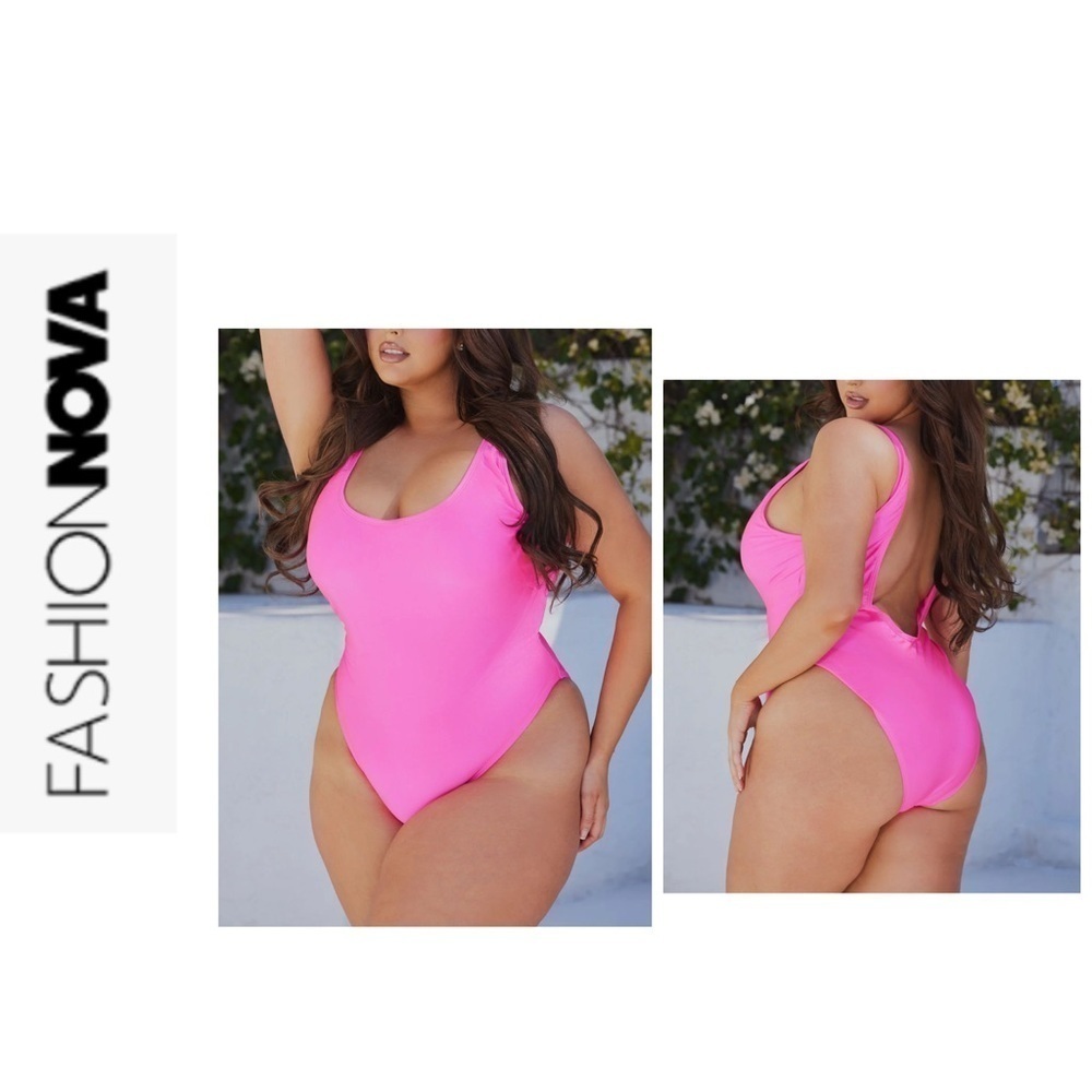 🆕Fashion Nova Women's Bridget 1 Piece Swimsuit - Neon Pink 1X🆕